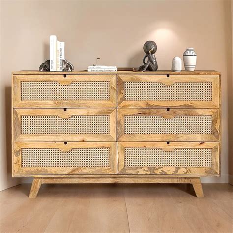 Jerica Solid Mango Wood & Rattan Chest Of Drawers – Nismaaya Decor