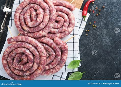 Raw Spiral Pork Sausages. Fresh Pork Sausages Tasty Twisted Spiral for ...
