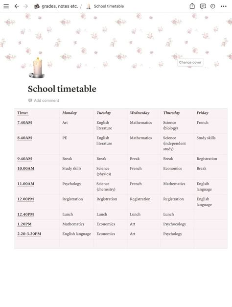 Image result for Notion Class Schedule Template