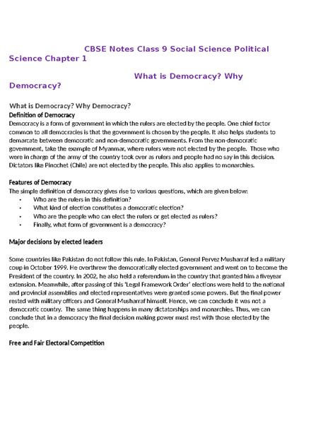 CBSE Notes Class 9 Social Science Political Science Chapter 1 What is ...