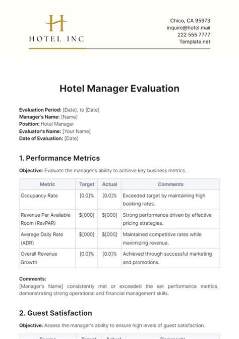 Free Hotel Manager Evaluation Template to Edit Online