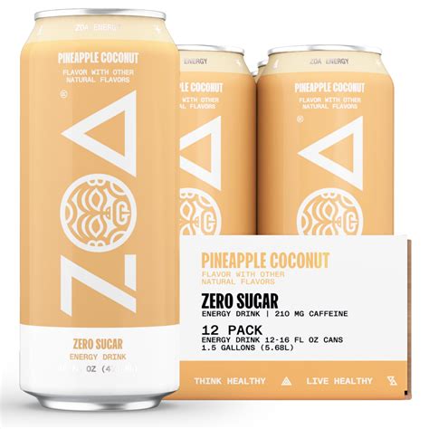 Buy ZOAZero Sugar Energy Drinks, Pineapple Coconut - Sugar Free with ...