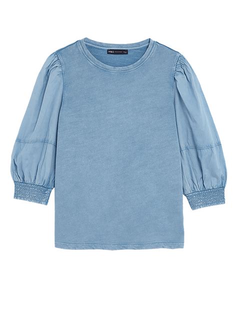 Buy Pure Cotton Crew Neck Volume Sleeve Top at Marks & Spencer