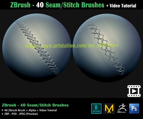 ArtStation - ZBrush - 40 Seam/Stitch Brushes + Video Tutorial | Brushes