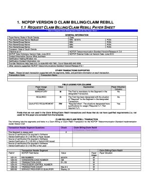 Fillable Online dss sd 1 REQUEST CLAIM BILLING/CLAIM REBILL PAYER SHEET ...
