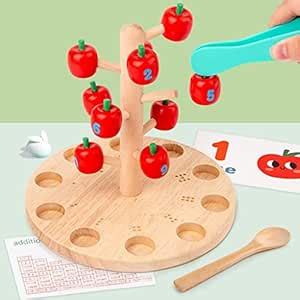 LR Decor Wooden Apple Tree Math Picking Game Cognitive Toys Subtraction ...