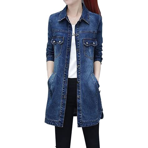 Clearance!Uooqdmx Long Jean Jacket, Denim Jacket for Women, Spring ...