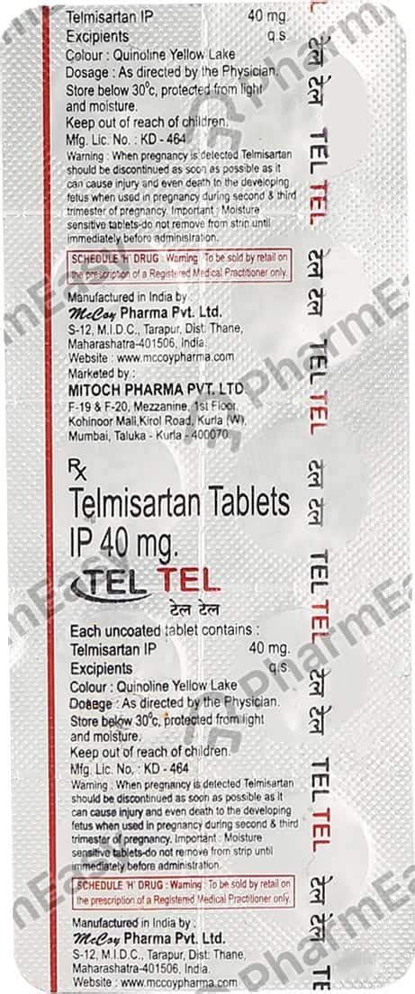 Tel Tel 40 MG Tablet (10): Uses, Side Effects, Price, Dosage ...
