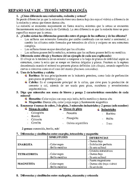 Repaso Salvaje: Teoría Mineralogía 1 - MINE Final Exam Notes - Studocu