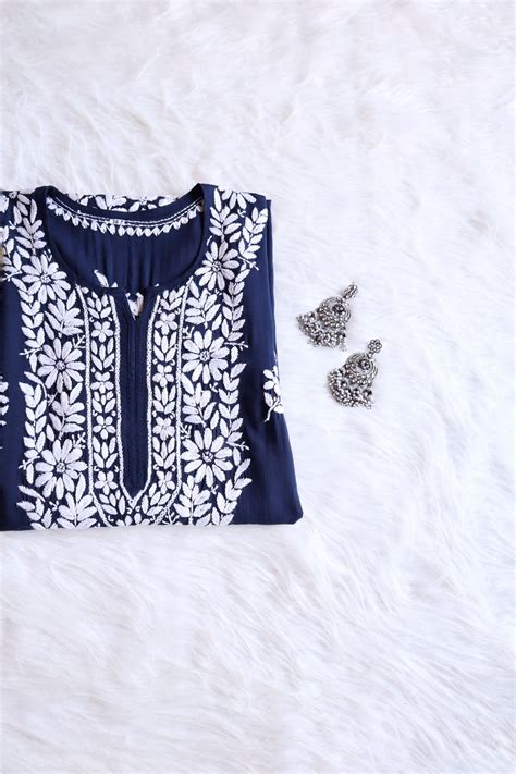 ZEENAT Navy Blue Long Rayon Kurta – colorkosh