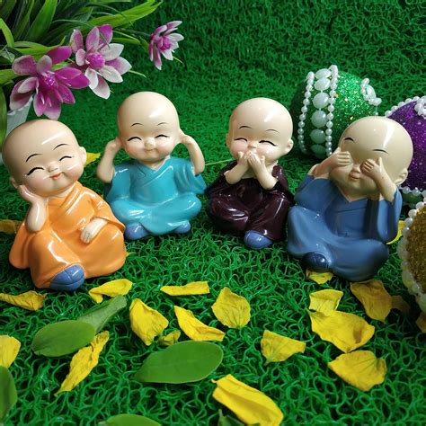 Buy Shoppersduniya Set of 4 Buddha Monks Cute Miniature Statues ...