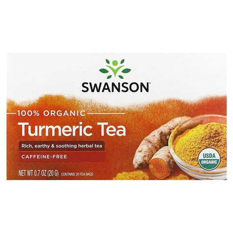 Swanson, 100% Organic Turmeric Tea, Caffeine-Free, 20 Tea Bags, 0.7 oz ...