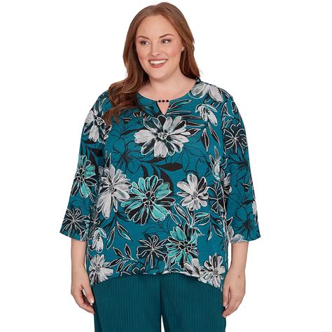 Plus Size Alfred Dunner Floral Printed Beaded Neck Top