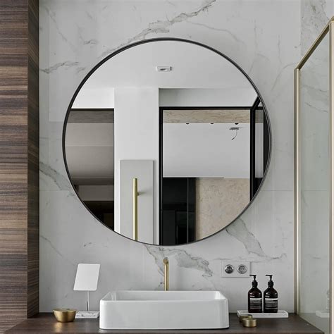 Clavie Modern Black Round Bathroom Mirror - 30 x 30 inch - India | Ubuy