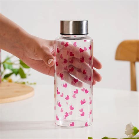 Little Hearts Glass Water Bottle 500ml Online - Premium Water Bottle ...