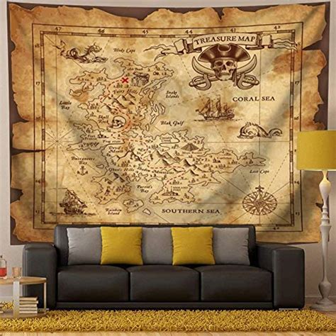 Buy QCWN Pirate Tapestry, Treasure Tapestry, Island Treasure Nautical ...