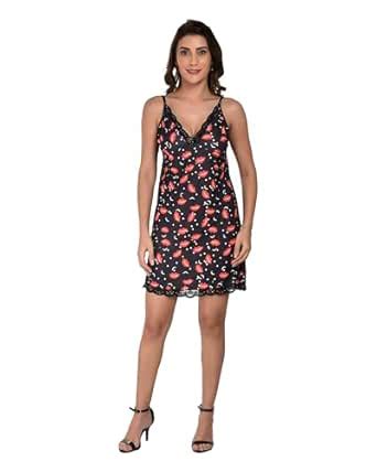 Buy Fihana Women's Babydoll Lips Print Dress | Net and Lace Solid Above ...