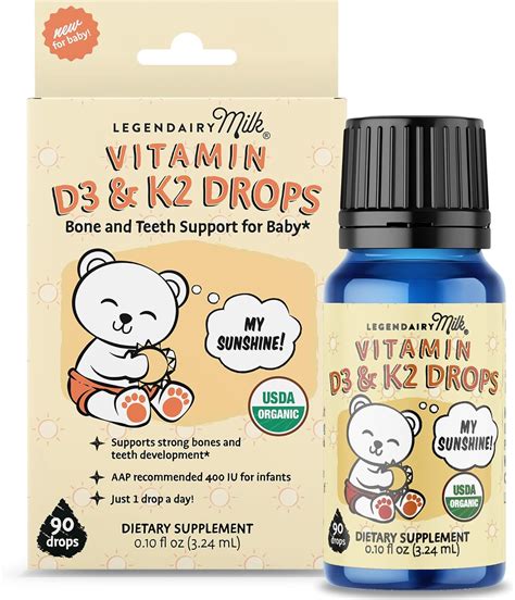 Amazon.com: Legendairy Milk Baby Vitamin D3 & K2 Liquid Drops, Certified Organic Baby Vitamin D ...