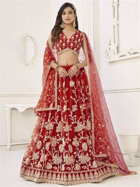⚡️Buy Amazing Red Sequins Net Reception Wear Lehenga Choli With Dupatta ...