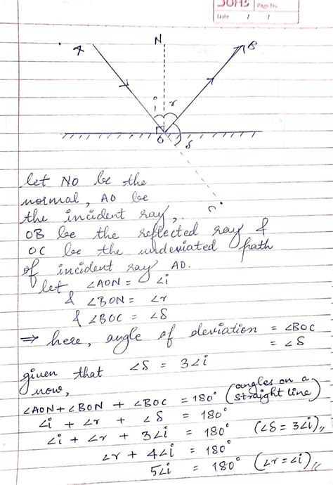 the deviation produced by a plane mirror after one reflection is equal ...