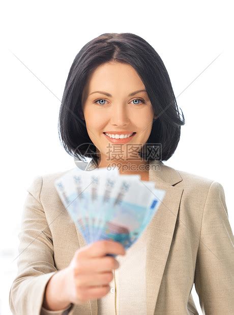 带着欧元现金的可爱女人的照片高清图片下载-正版图片300761220-摄图网