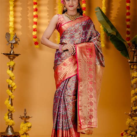 Mimosa Women's Woven Design Kanjivaram Style Art Silk Saree With Blous ...