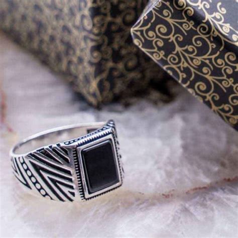 925 Sterling Silver Ring for Men with Black Square Onyx Stone - Ortak ...