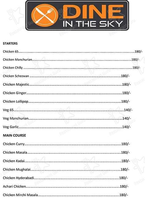 Menu at Dine In The Sky, Hyderabad