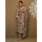 Red Printed Anarkali Cotton Mul Kurta with Pants - Set of 2