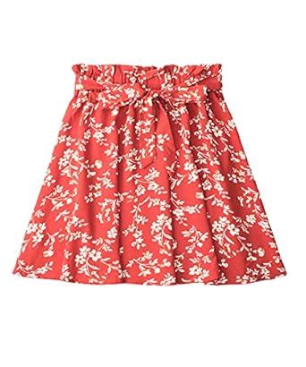 Buy PEIQI Women's Summer Floral Skirts Ruffle Elastic Waist Casual Mini ...