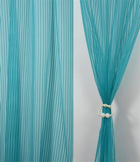 Homefab India 2 Piece Sheer Strips Long Door Curtain - 9 ft, Aqua Blue ...