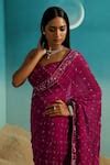 Buy Magenta Georgette Beads, Sequins Keyhole Embroidered Floral Saree ...