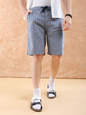 Buy The Indian Garage Co Men Vertical Stripes Mid Rise Shorts Navy Blue ...