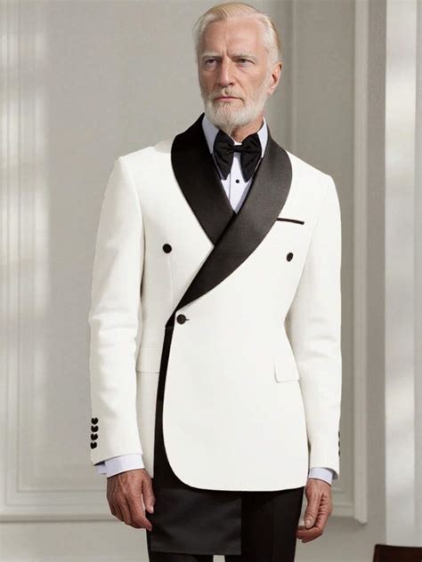 1 Pc Men White Blazer With Black Shawl Lapel Single Breasted One Button ...