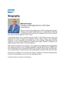 Manish Prasad: President & Managing Director, SAP Indian Subcontinent
