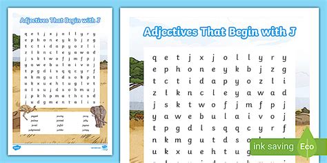 Adjectives That Begin with J Word Search (teacher made)