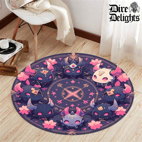 Cute Demons Round Rug, Anime Monsters Round Mat,kawaii Goth Round Rug ...
