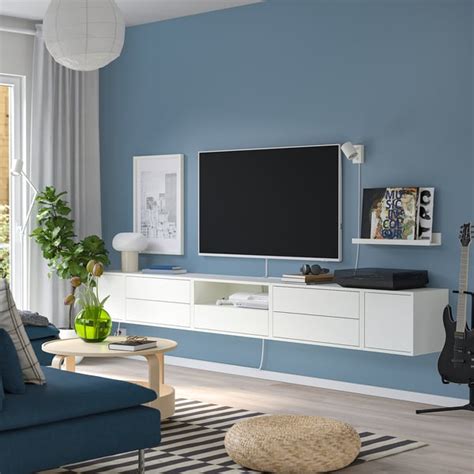EKET media storage combination, white/with doors, 280x35x35 cm (1101 ...