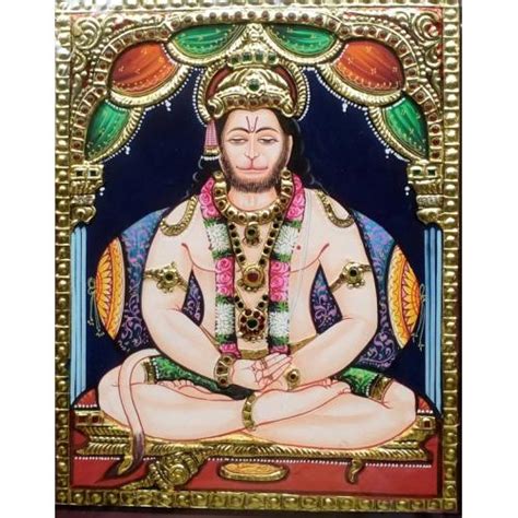 22ct Gold Handmade Lord Hanuman Praying Tanjore Painting
