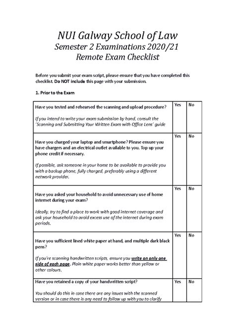Law School Exam Checklist (1)(1) - NUI Galway School of Law Semester 2 ...