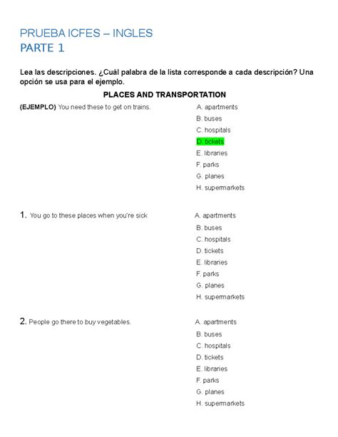 Prueba Icfes - PRUEBA ICFES – INGLES PARTE 1 Lea las descripciones ...