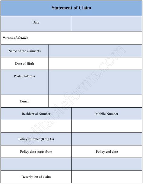 Statement of Claim Form | Editable PDF Forms