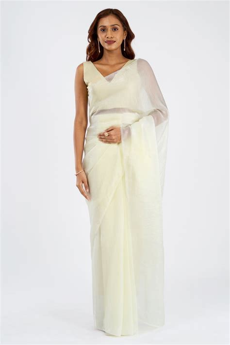 Kavyani Cream Pre-Draped Saree – Teejh