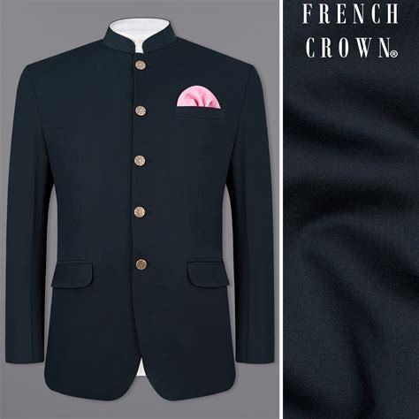 Baltic Sea Blue Plain-Solid Premium Cotton Bandhgala/Jodhpuri Blazers ...