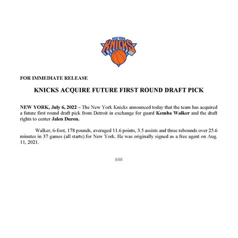 NY_KnicksPR on Twitter: "Knicks Acquire Future First Round Draft Pick ...