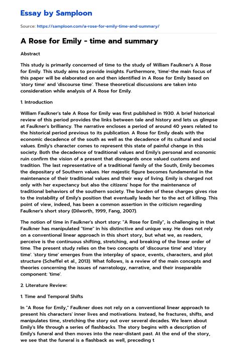 ≫ A Rose for Emily - time and summary Free Essay Sample on Samploon.com