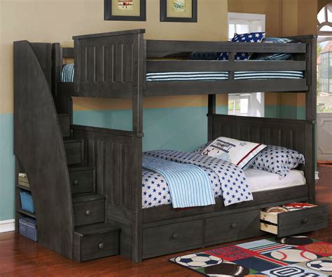 Brandon Full over Full Bunk Bed with Stairs in Driftwood Gray | Allen ...