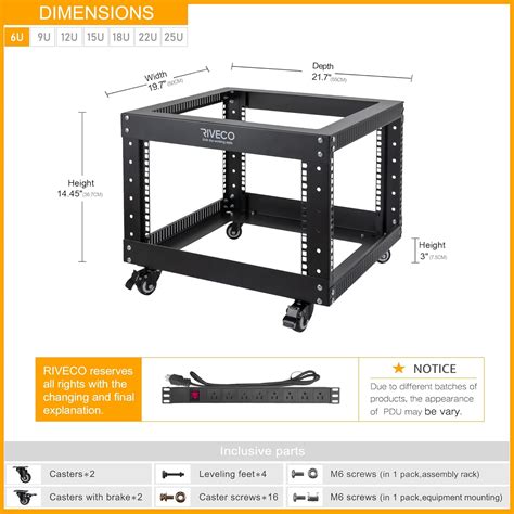 Buy RIVECO 6U Server Rack with Wheels Open Frame Networking Rack+ PDU 8 ...