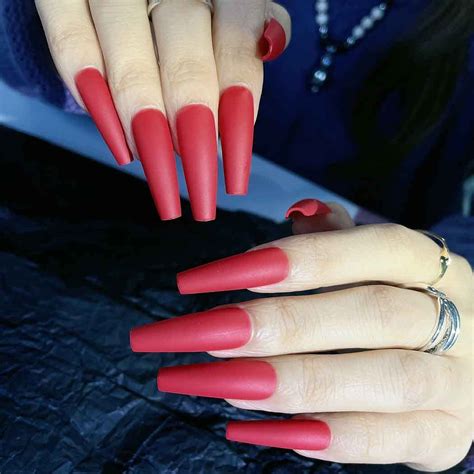 Buy Outyua Red Super Long Press on Nails Coffin Ballerina Matte Fake ...
