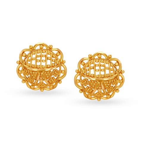Exquisite 22 Karat Yellow Gold Beaded Floral Stud Earrings